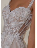 Beaded Lace Glitter Tulle Sheer Back Classic Wedding Dress